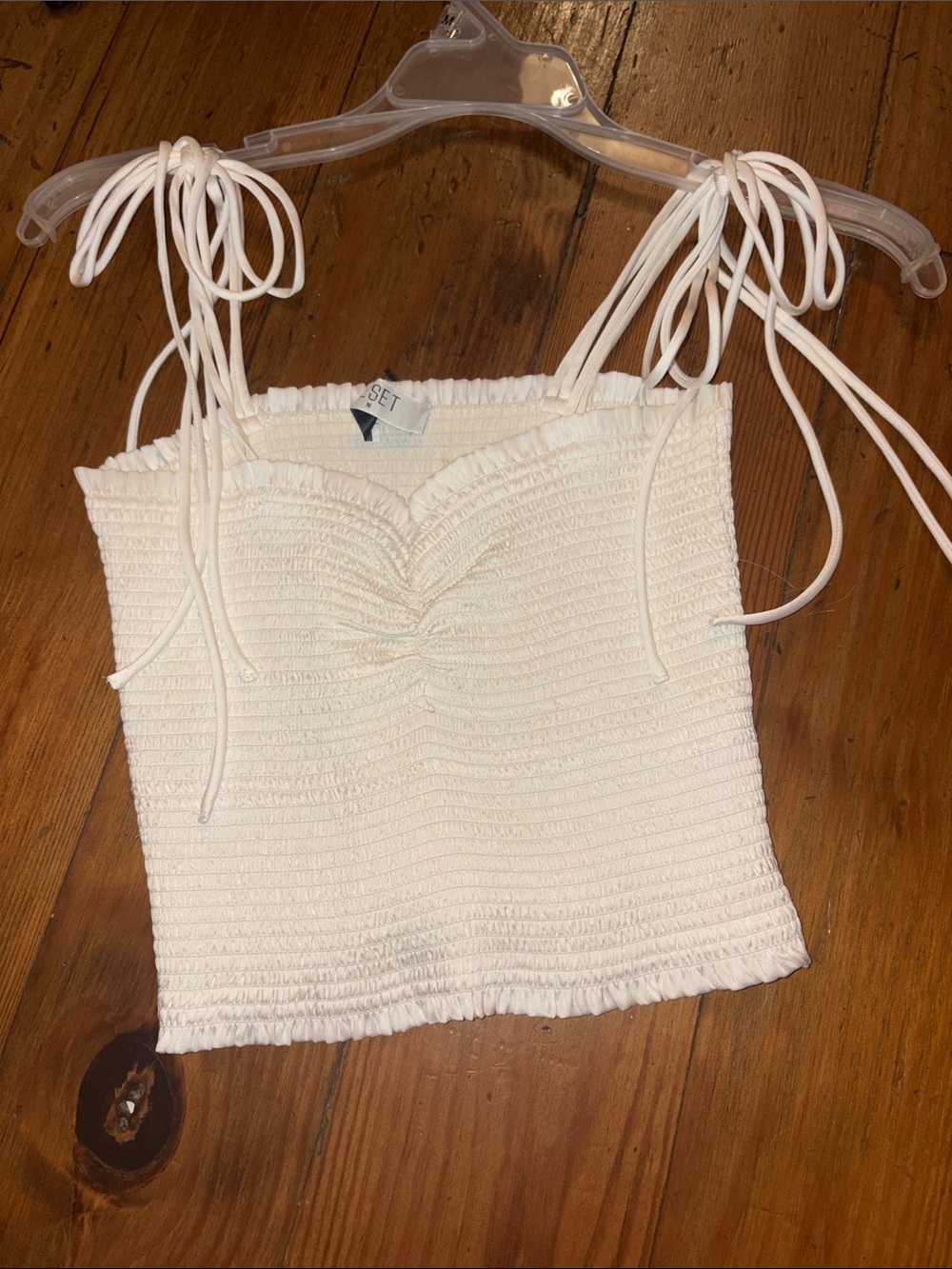 Smocked Tie-Shoulder White Crop Top- can fit a small